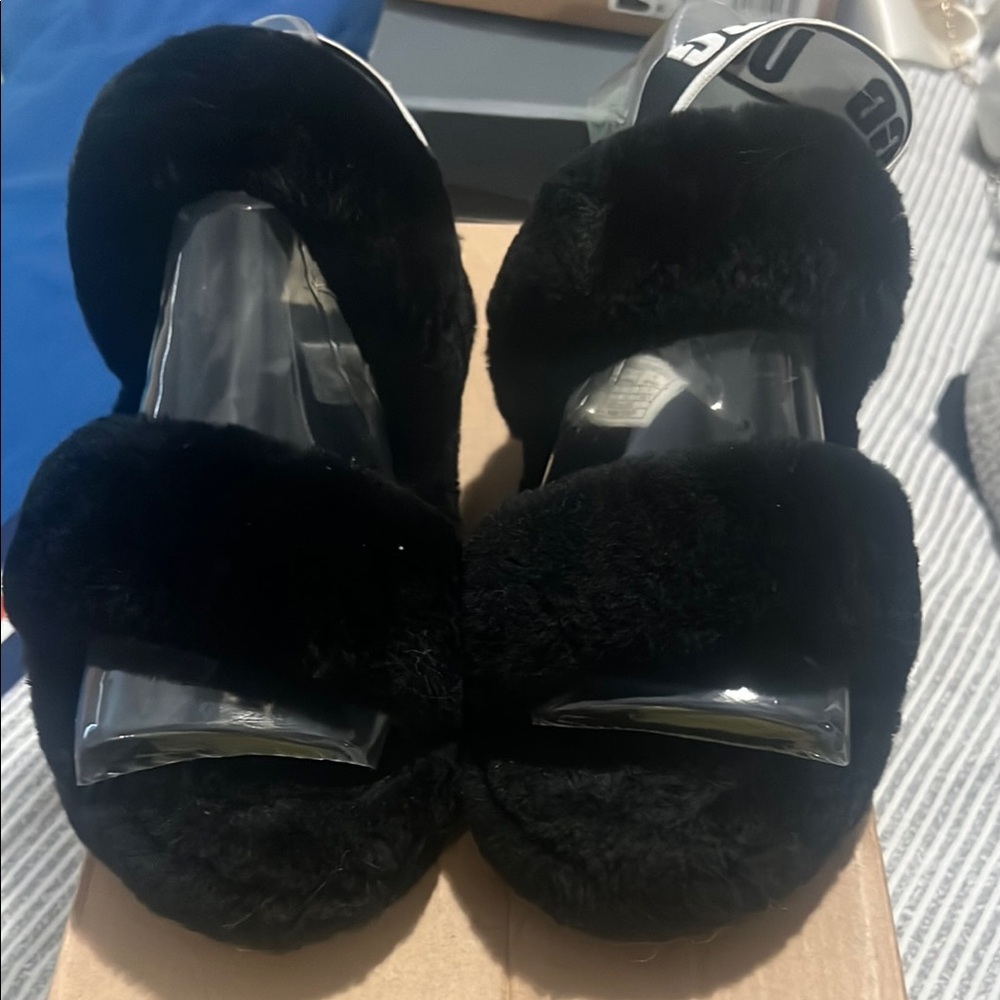 UGG Black Furry Slippers